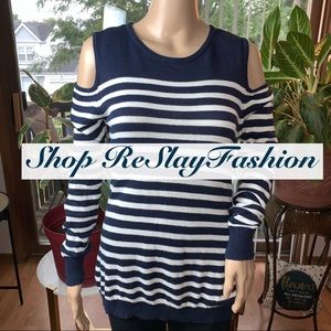 The Limited Stripe Open Shoulder Knit Top Sz Med.